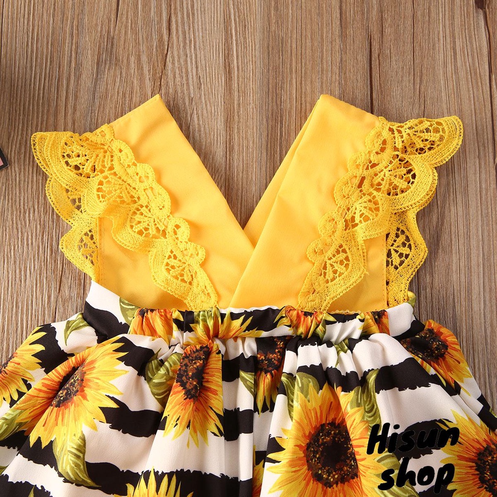 ☀Sun❤ Baby Girls Summer Clothes Sunflowers Print Sleeveless V Neck Romper  Lace Patchwork Outfits for 0-24 Months | Shopee Malaysia