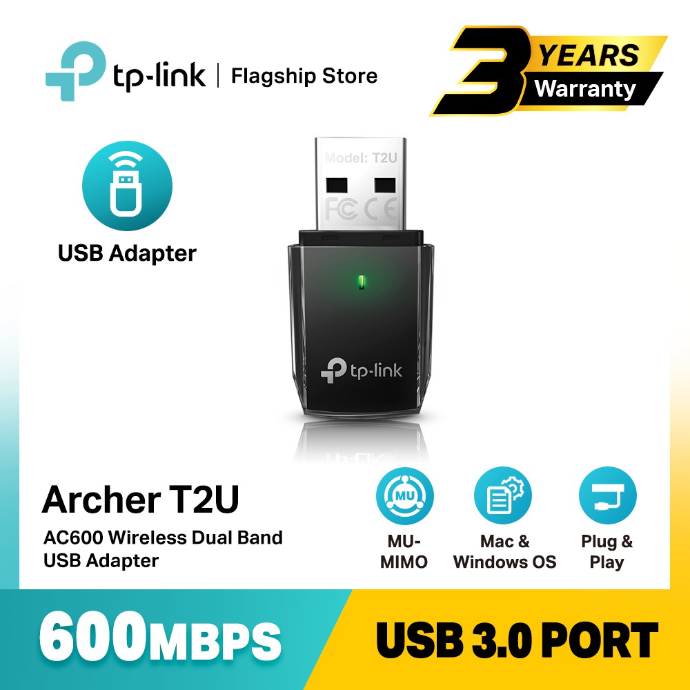 TP-Link Archer T2U - AC600 Wireless Dual Band USB Adapter | Shopee Malaysia