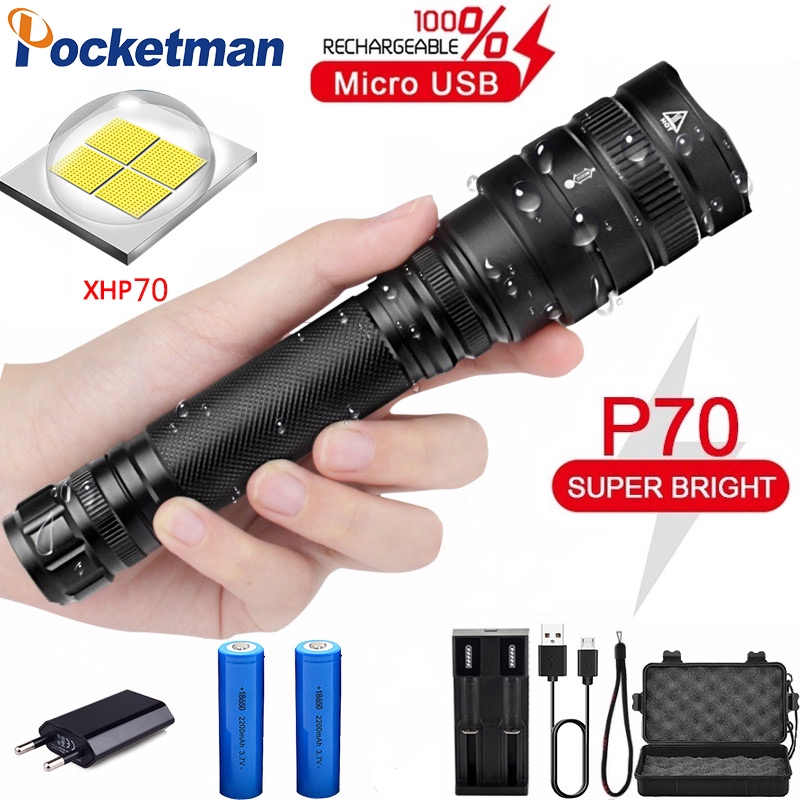 LED 3*XHP70 Flashlight USB Rechargeable Torch Ultra Bright Waterproof Lamp Light
