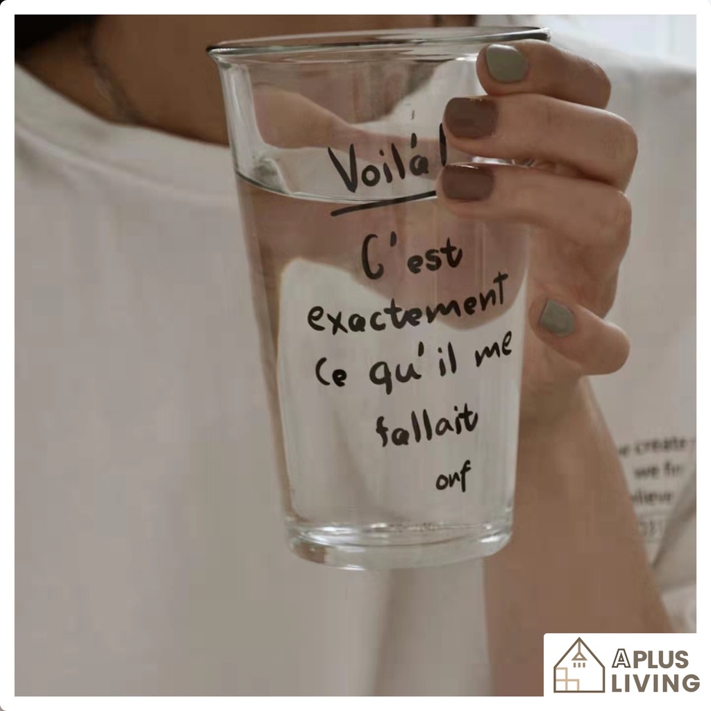 Korean Ins Voila Glass Cup French Letter Wording Classic Cafe Voila Coffee Glass Mug Milk Juice Gift Cawan Kopi Gift