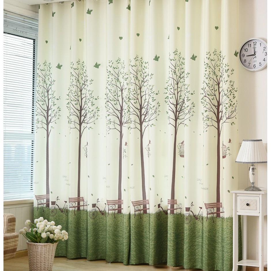 Korean Cotton Curtain For Bedroom Digital Printed Semi Shade