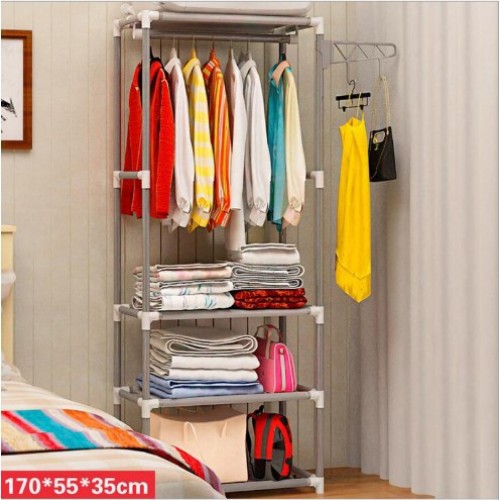 Korean Diy Wardrobe Storage Rack Cabinet Clothes Bedroom Shopee