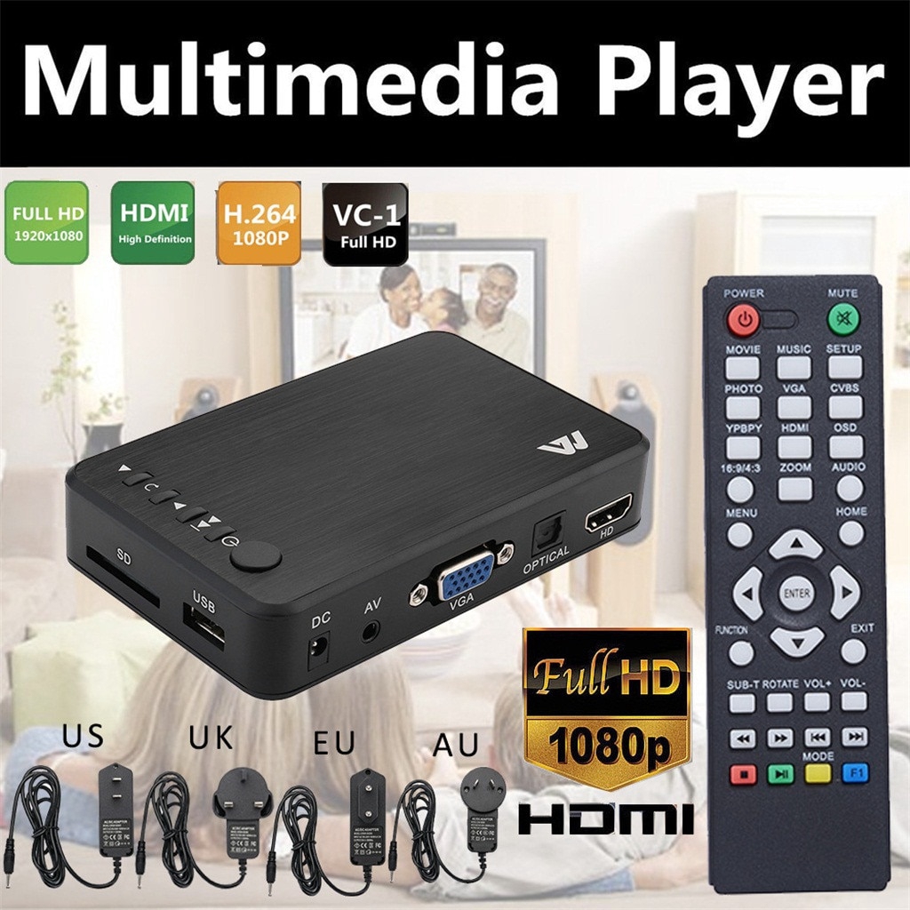 Car Mini 1080P HD Multi Media Player TV BOX salidas HDMI/VGA/AV USB SD