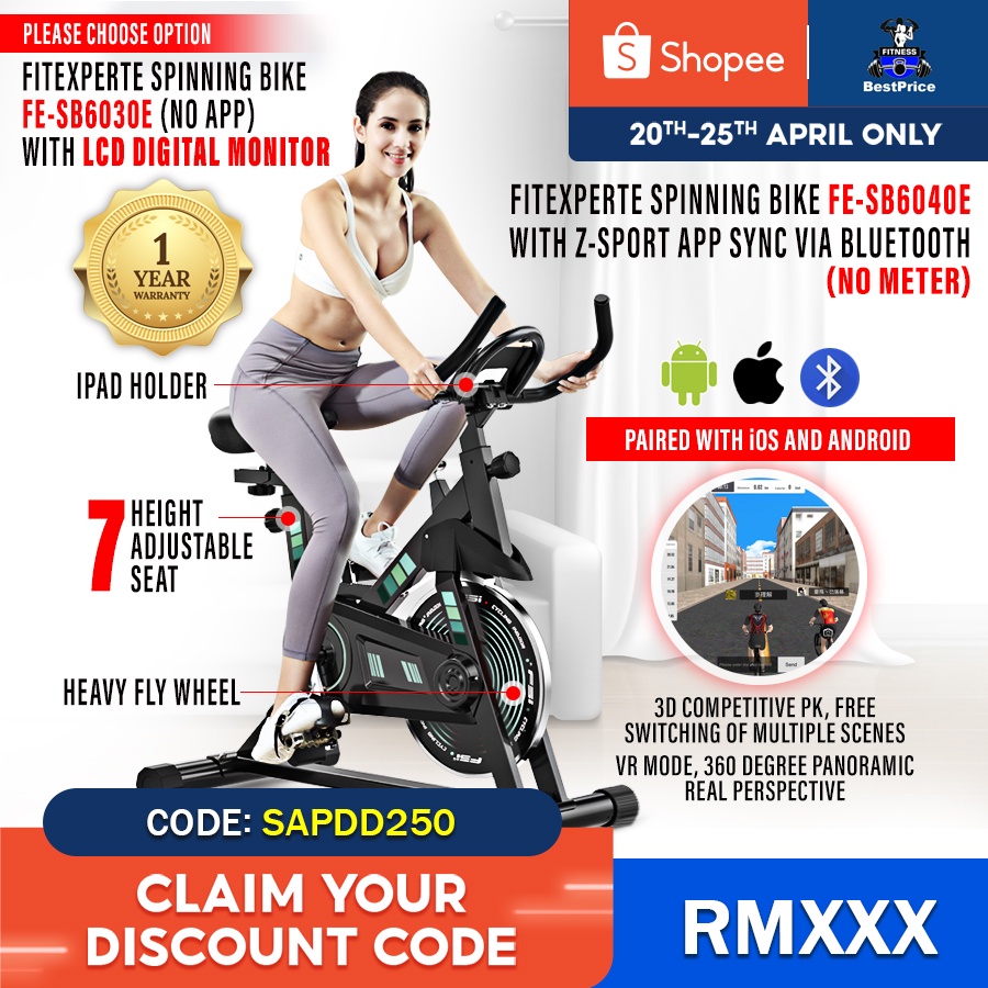 BPS (RAYA Bundled) Dynamic Spinning Bike Home Indoor Quiet Multifunction Exercise Bicycle Workout Slim Fitness SB6030E