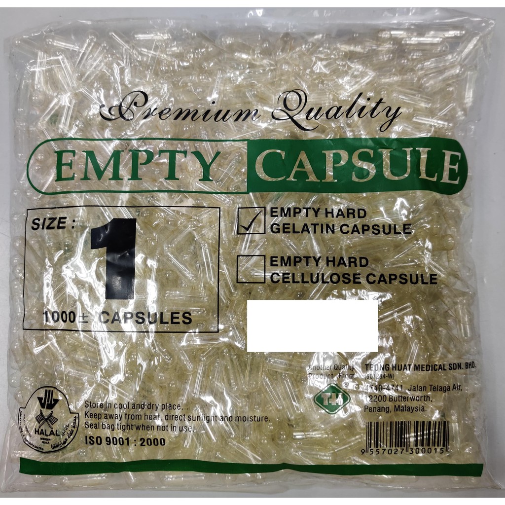 Premium Quality Empty Hard Gelatin Capsule Halal Size 1 1000 Capsules Shopee Malaysia