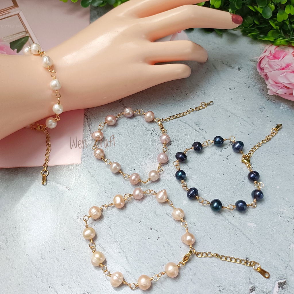 (18k Real Gold Plated) Original Sabah Freshwater Pearl Bracelet Gelang Tangan Mutiara Airtawar Asli dari Sabah
