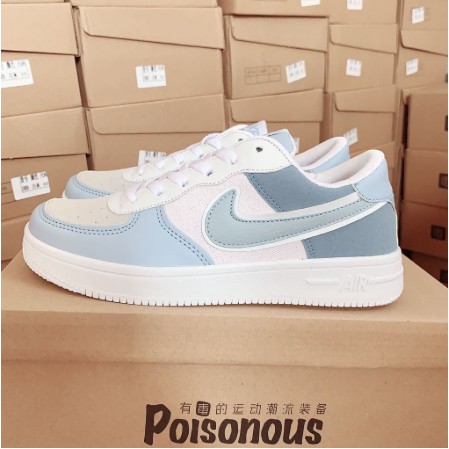 gray and blue air force ones