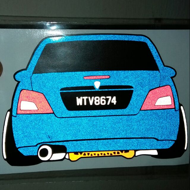 Stiker gambar kereta proton Waja reflect cutting sticker