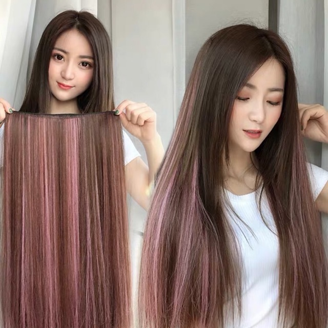 Gradient highlights wig piece color one-piece long hair extension piece  fake hairpin no trace invisible wig strip | Shopee Malaysia