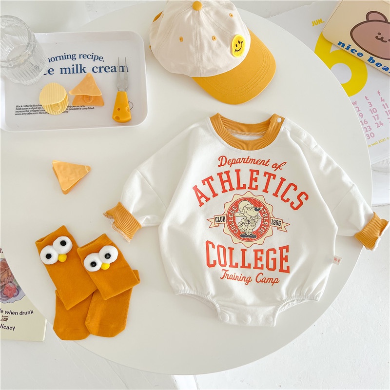 Baby Onesie Cotton Romper Orange letters Long-sleeved triangle jumpsuit Cute Bodysuit Jumpsuit