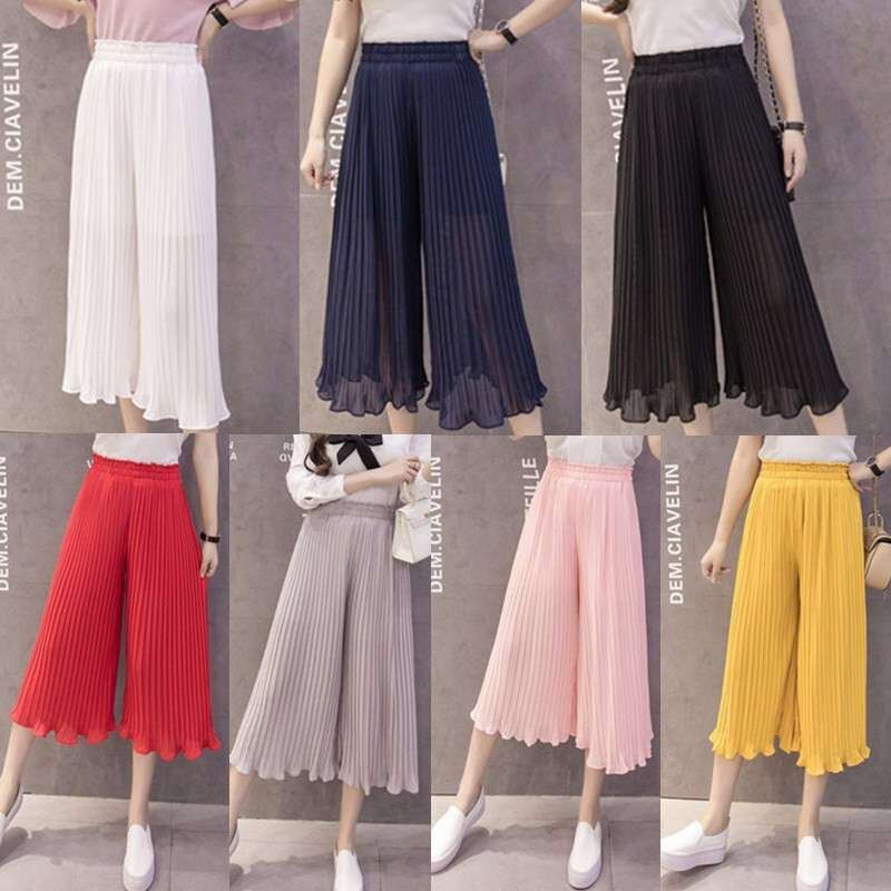 Wide Leg Pants Fashion Casual 7 Point Chiffon Loose Summer Women Pants