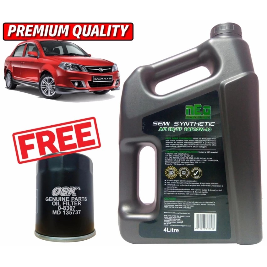 Engine Oil 10w40 Semi Synthetic Neo 4litre For Proton Saga Flx Free Oil Filter Shopee Malaysia