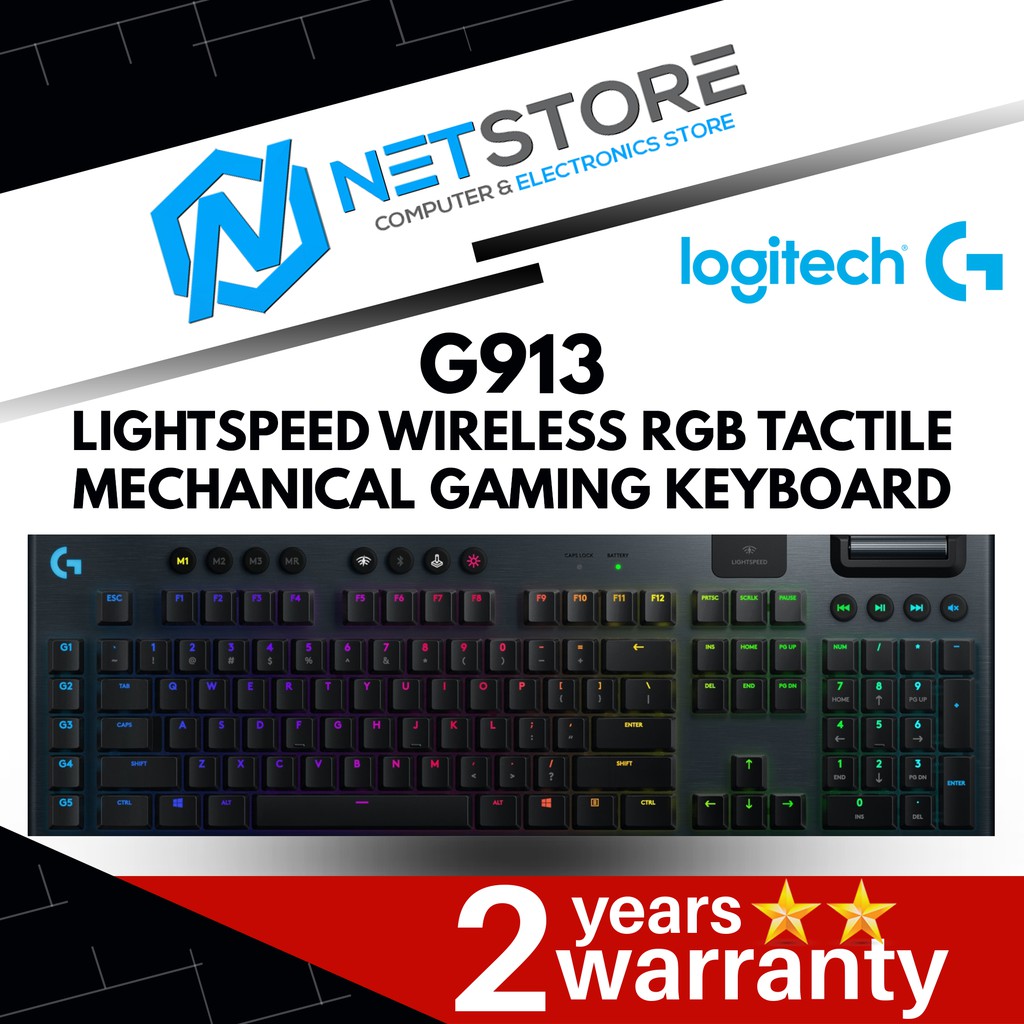 LOGITECH G913 LIGHTSPEED WIRELESS RGB TACTILE MECHANICAL GAMING ...