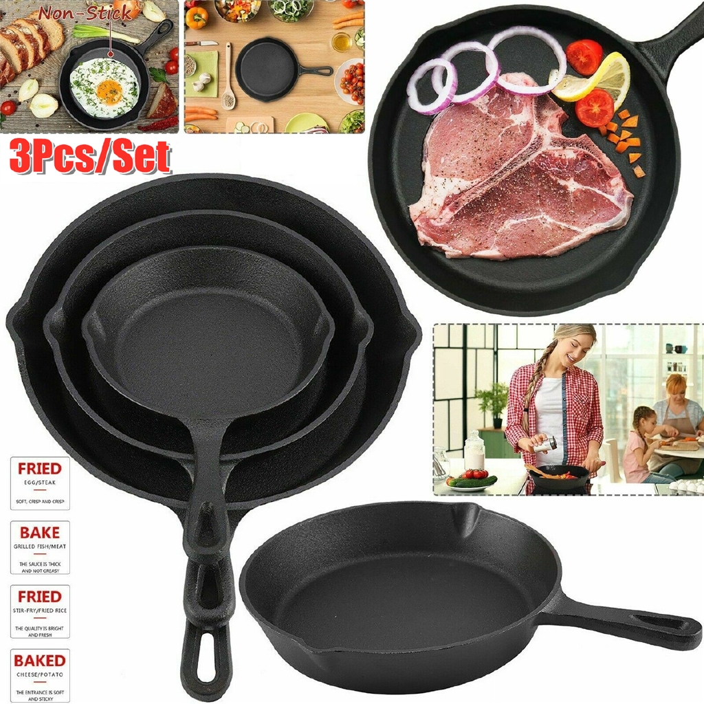 Cast Iron Non Stick Grill Pan Skillet Cooking Fry Frying Griddle Pan  26cm/ 30cm 