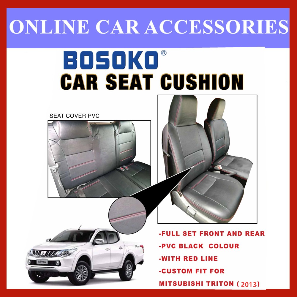 Mitsubishi Triton Yr 2013 - Custom Fit OEM Car Seat Cushion Cover PVC Black Colour Shining With Red Line
