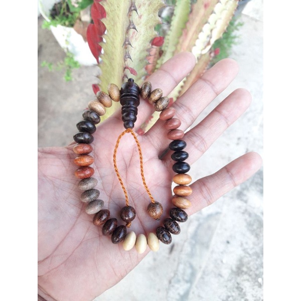 Flat prayer beads bracelet combination of 11 types of round Indonesian lucky wood - 10mm Tasbih Gelang Tasbih Kayu Tasbih Kayu Kokka Kristal Manik 33 Biji 100 Biji 1000 Biji