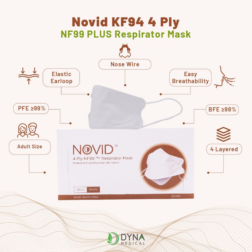 [SIRIM APPROVAL] NOVID RESPIRATOR FACE MASK N99/KF94 20 PCS [FOC SARS
