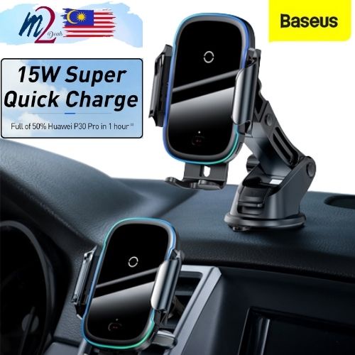 Baseus 15W BASEUS Smart Light/Aurora Electric Dashboard/Air Vent Fast Wireless Charger Car Phone Holder