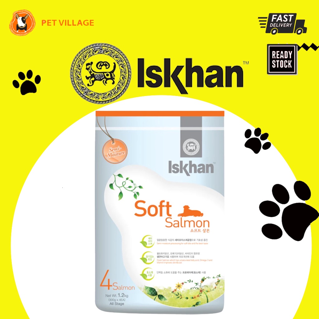 ?PROMO?ISKHAN Soft Salmon Semi Moist Dog Food For Dog 1.2KG(300g x