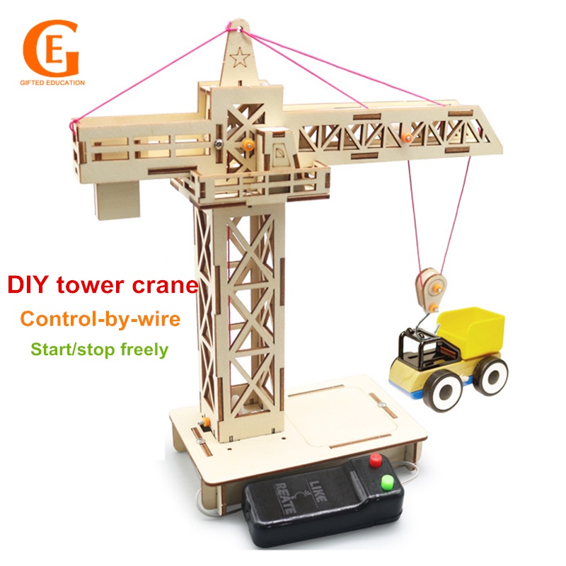 GIFTED EDUCATION DIY Tower Crane Electric Drive-by-wire Remote Kids Educational Assembly Toy Model Science Gizmo Gift