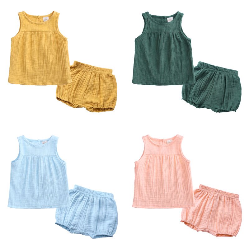 Kids Tales Toddler Girl Summer Clothes Cotton Linen Kids Clothes Set Sleeveless Vest+Shorts 2 PCS Children Clothes Suit 0-4 Years