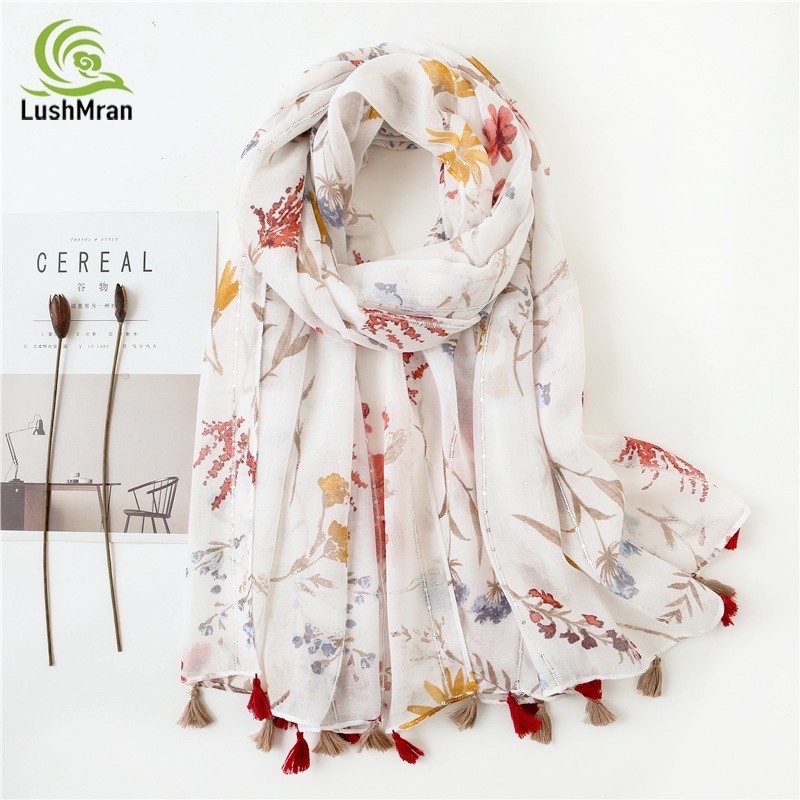 Printed Cotton Shawls With Tassels Shopee Malaysia