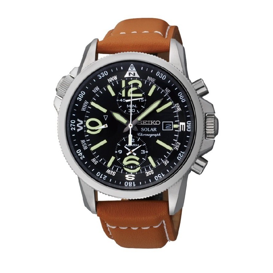 Seiko Solar SSC081P1 Gents Chronograph Brown Leather Strap Watch | Shopee  Malaysia