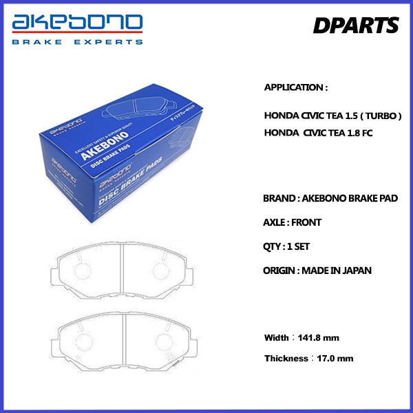 Akebono Front Brake Pad Honda Civic 1.8 / 1.5 Turbo ( Made In Japan