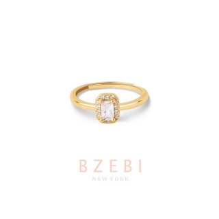 BZEBI 18k Gold Plated Halo Ring Adjustable Band with Zircon Women Minimalist Fashion Jewellery Accessories Gift with Box Cincin 520r
