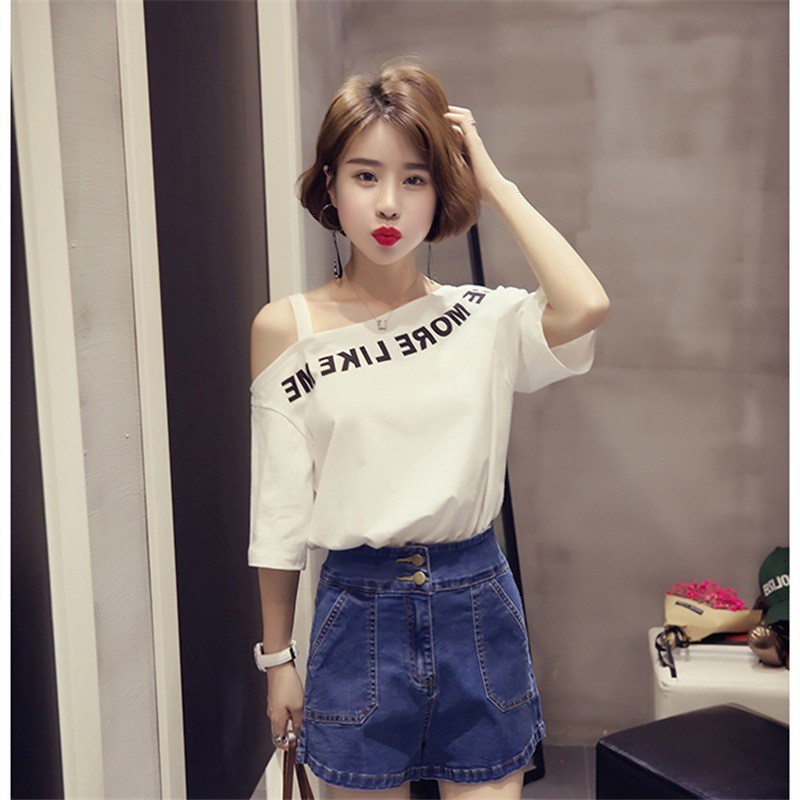 Women clothing LATEST One Shoulder T-shirt 3/4 Sleeve Casual T shirt ...