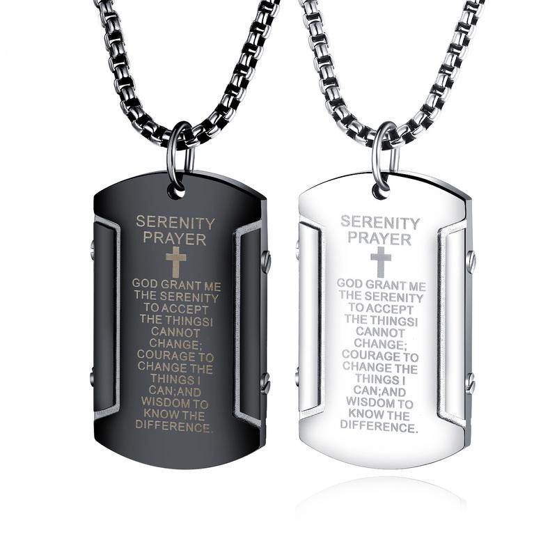 Stainless Steel Cross Necklaces for Men Christian Jewelry Bible Lords Prayer Dog Tags Pendants Necklace Gifts