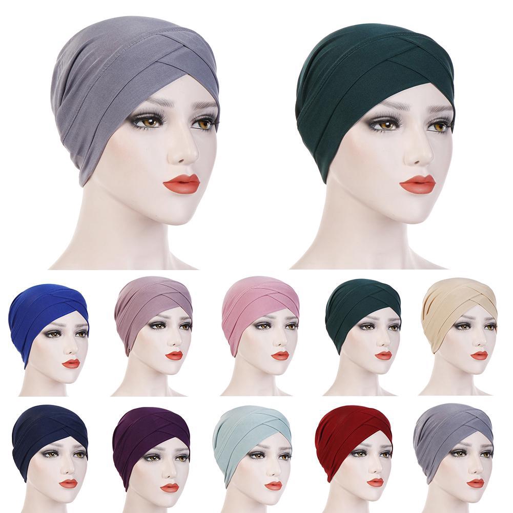 Women Muslim Hijab Cotton Stretch Hat Turban Head Wrap Chemo Bandana Scarf Cap B