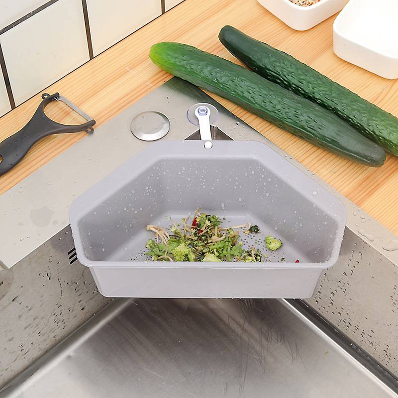 Triangular Corner Sink Drain Rack Shelf Basket Food Residue Strainer Vegetable Fruit Drainer