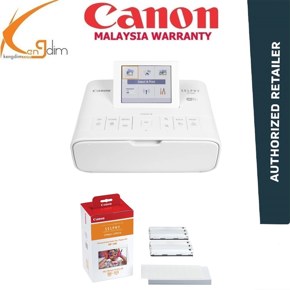 Canon SELPHY CP1300 Compact Photo Printer + Canon RP108 HighCapacity
