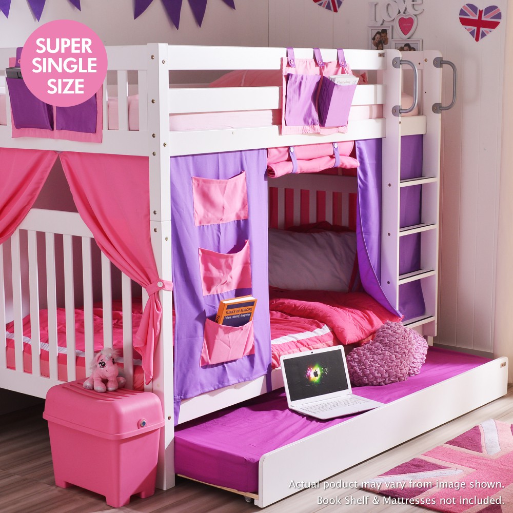 Bunk Beds Kids Bed Katil 2 Tingkat Super Single Bed Solid Wood Bed Katil Kanak Kanak Youth Bunk Bed With Curtain Shopee Malaysia