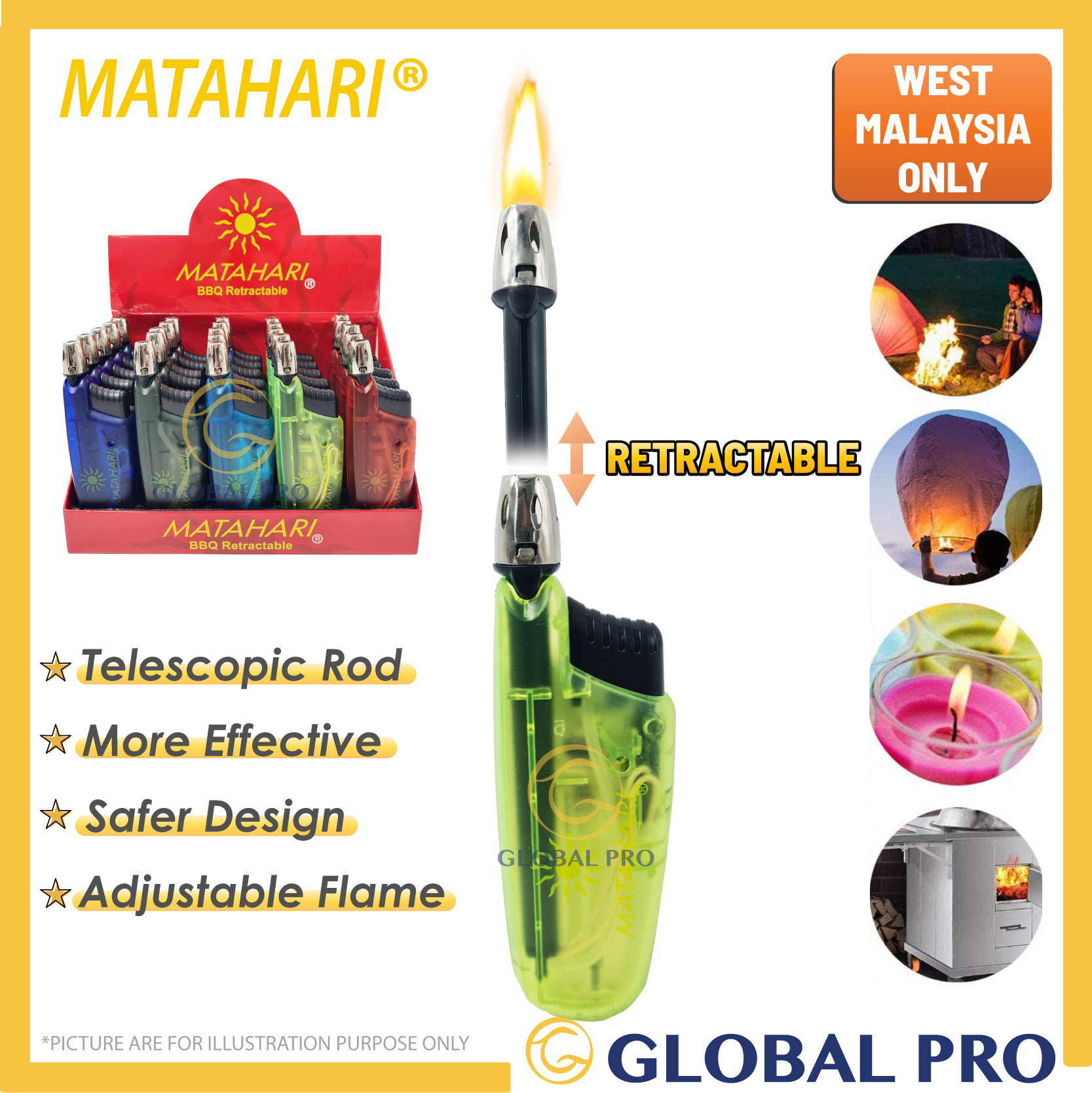 [1PC] Matahari RETRACTABLE GAS LIGHTER Refillable Electronic lighter Candle light for BBQ Camping Cooking P2064-J20