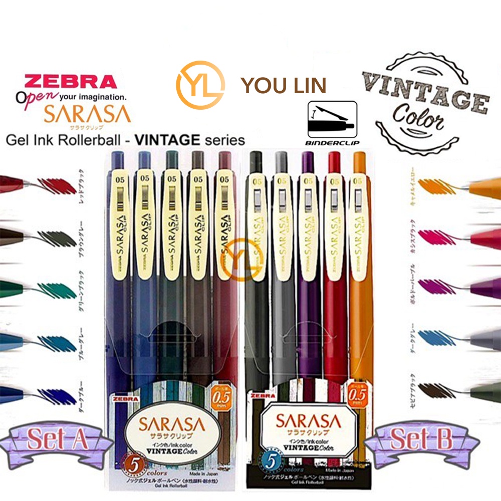 Zebra JJ15-5C-VI Clip 0.5mm Pen - Vintage Colour 5's