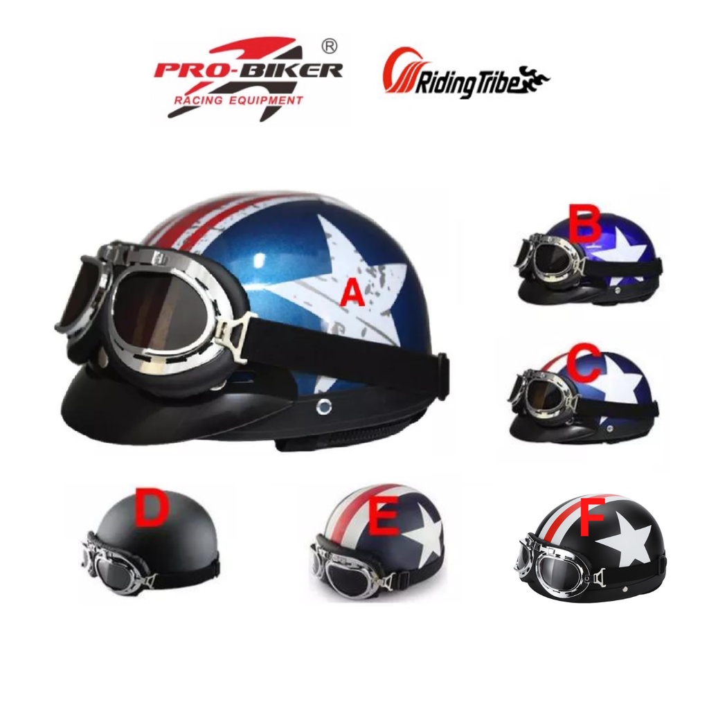 ProBiker Fashion Motorcycle Helmet Scarf Goggles Visor Safety Helmet Riding Helmet Cap America Helmet Cap A Helmet