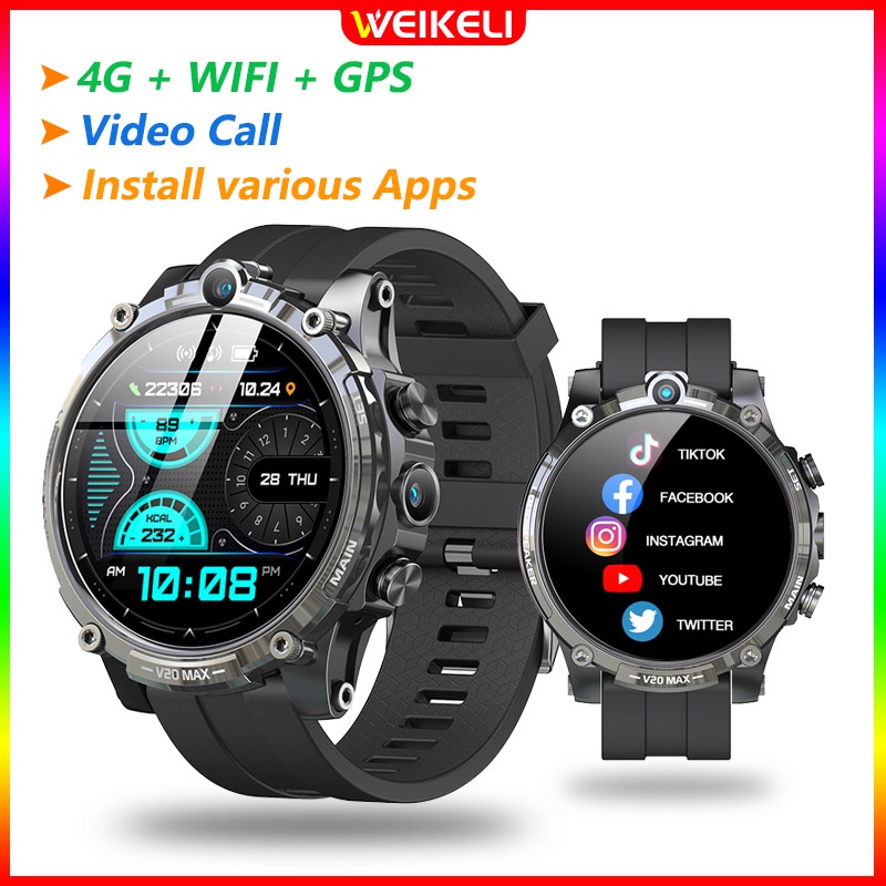 V20 Max Smart Watch SIM Card Men support video call Dual Cameras GPS 4G WiFi Fitness sports Heart Rate Monitor Smartwatch