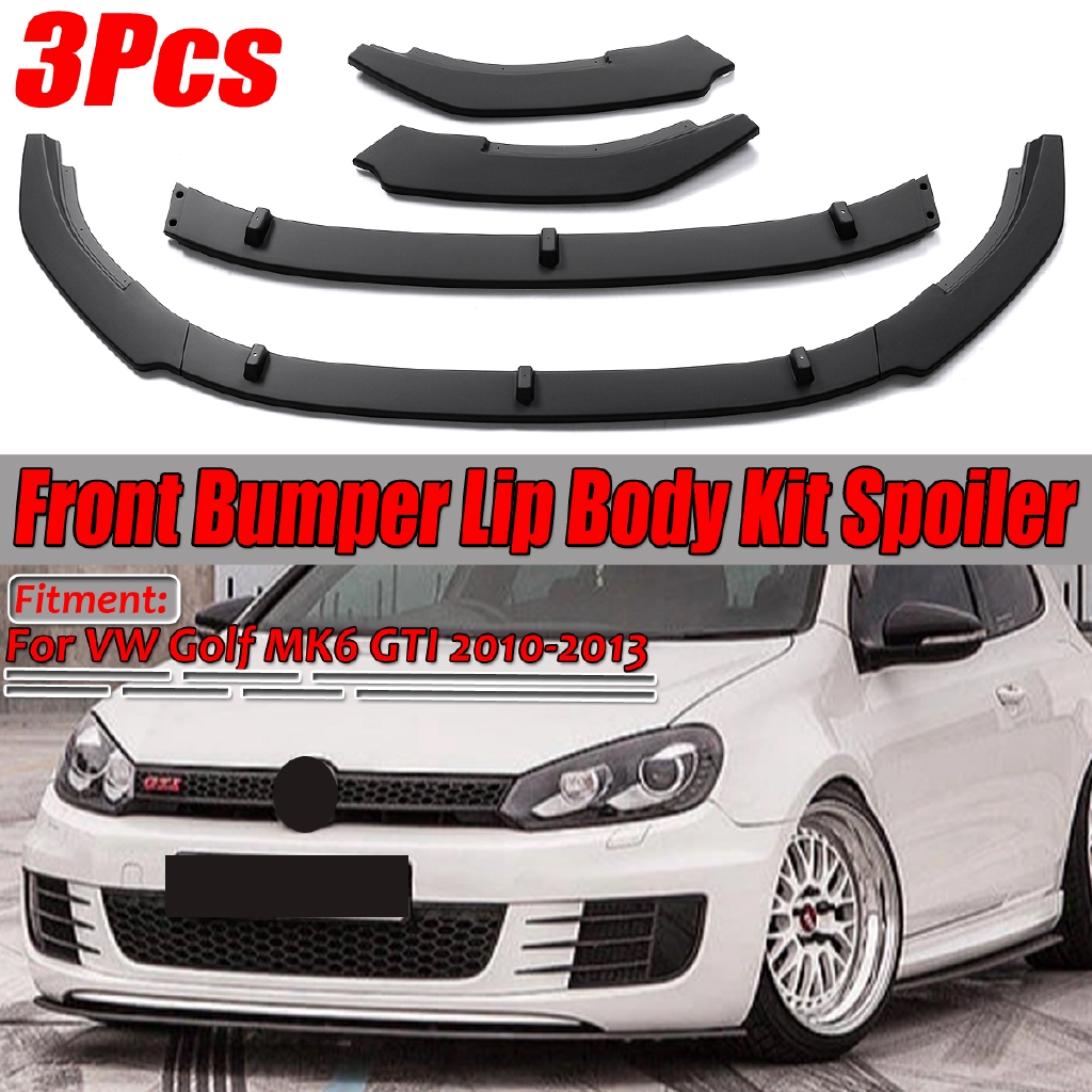3PCs Matte Black Front Bumper Spoiler Lower Lip For VW Golf MK6 GTI
