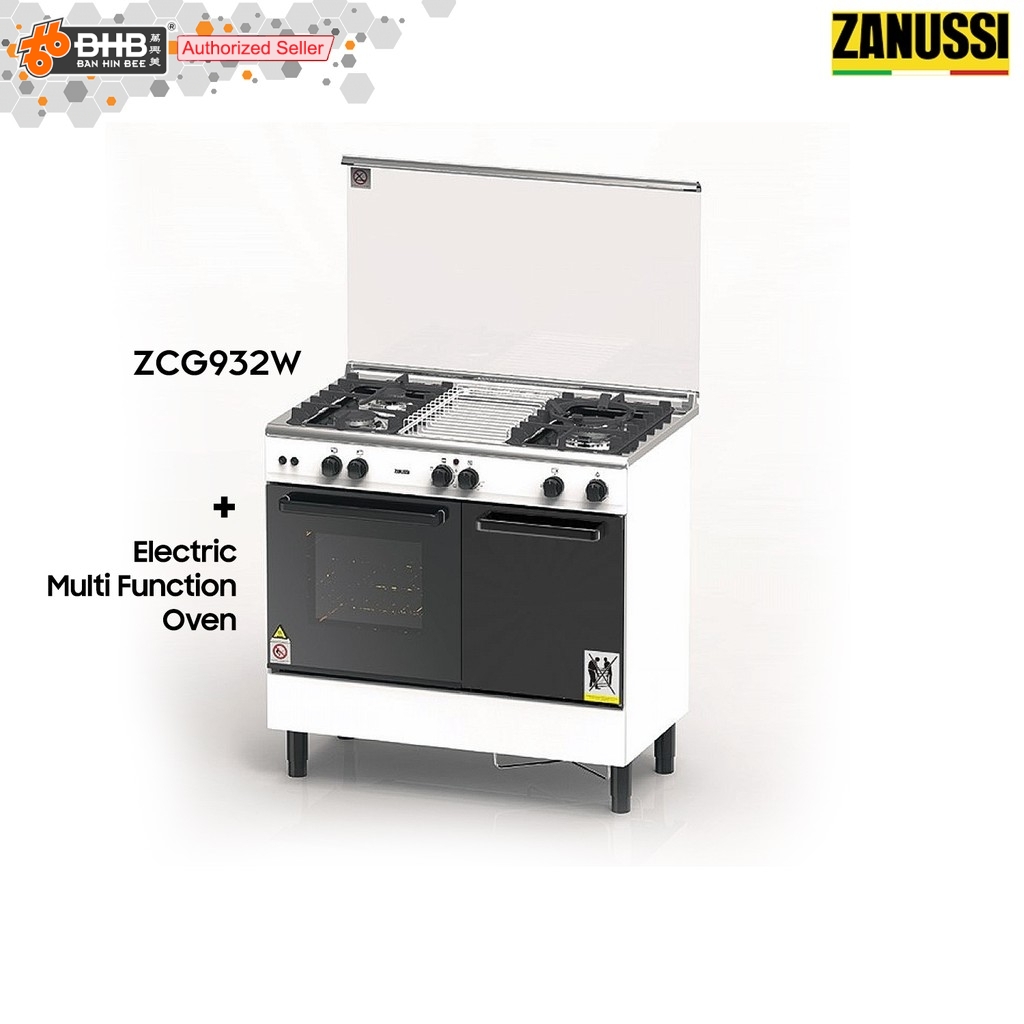 Zanussi Free Standing 3 Gas Burners Gas Cooker ZCG932W (62L Electric Multifunction Oven) White