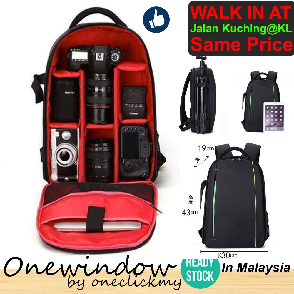 READY STOCK 【Large Capacity 】Water Resistant DSLR Camera And Laptop Backpack /Travel College Student Bag beg
