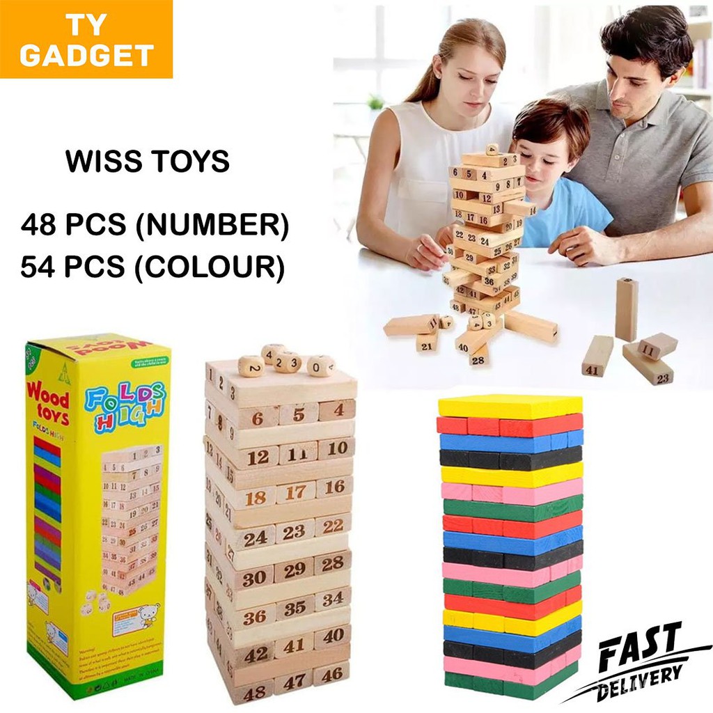 54pcs Wooden number Stacking block Saiz Besar Wooden Block Jenga Stacko Stacking Games Tower