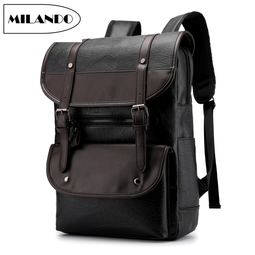 MILANDO Men Stylist PU Leather Travel Laptop Backpack Business School College Bag Beg Sekolah (Type 12)
