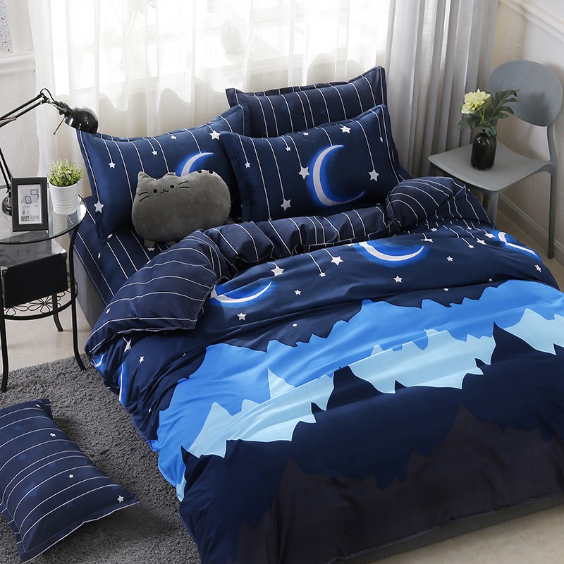 Moon Stars Zip Open Quilt Duvet Cover Flatsheet Pillowcase Bedding