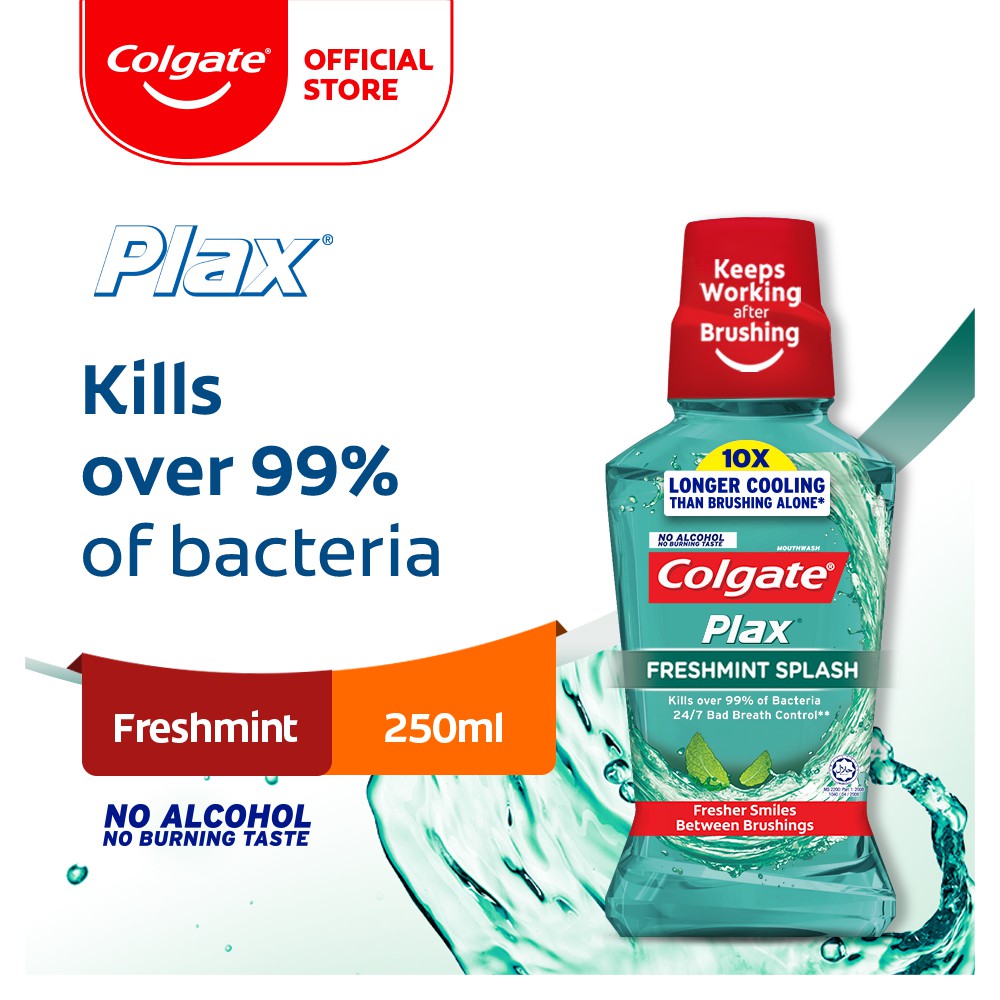 Colgate Plax Freshmint Mouthwash Eliminates 99.9% Bacteria (250ml)