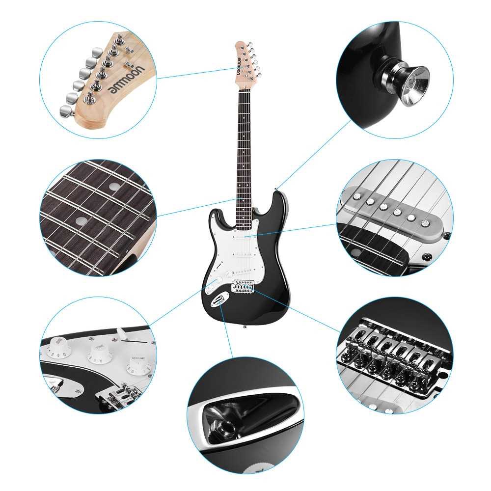 Aamoon Electric Guitar - Ammoon Electric Guitar Solid Wood Paulownia Body Maple Neck 21 Frets 6 String With Speaker Pitch Pipe Guitar Bag Strap Shopee Malaysia