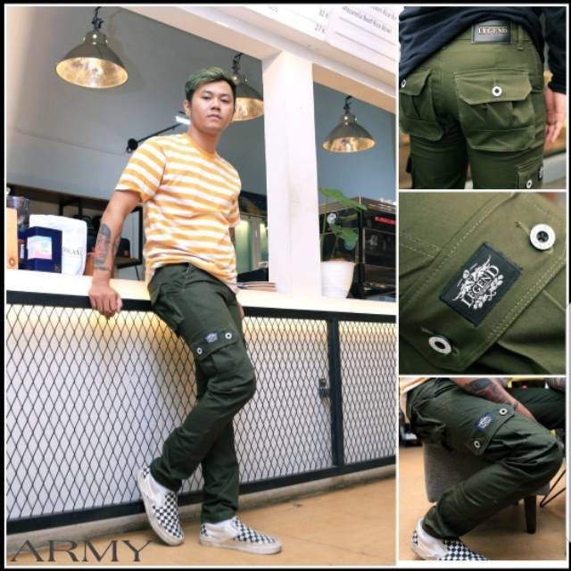 HIJAU PRIA Legend Of Denim Long Cargo Pants Men Slim Fit Cargo Pants
