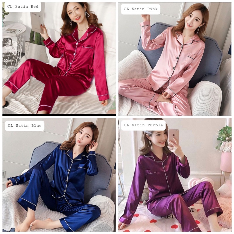 PYJAMAS SATIN LONG SLEEVES (READYSTOCK) | Shopee Malaysia