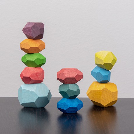 ☾☑✔Factory direct sale Nordic ins wind colored stone puzzle stacking music children s wooden toy ornaments